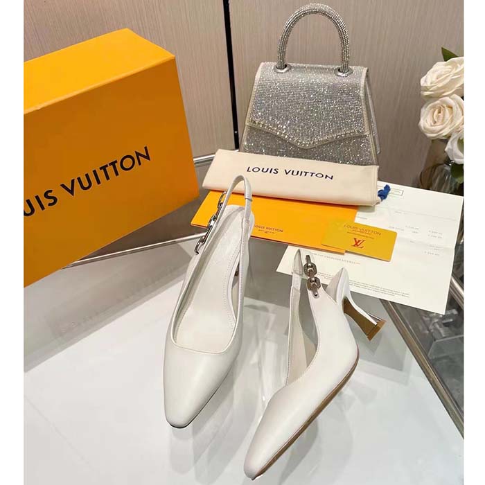 Louis Vuitton LV Women Sparkle Slingback Pump White Calf Leather Elasticized 6.5 Cm Heel