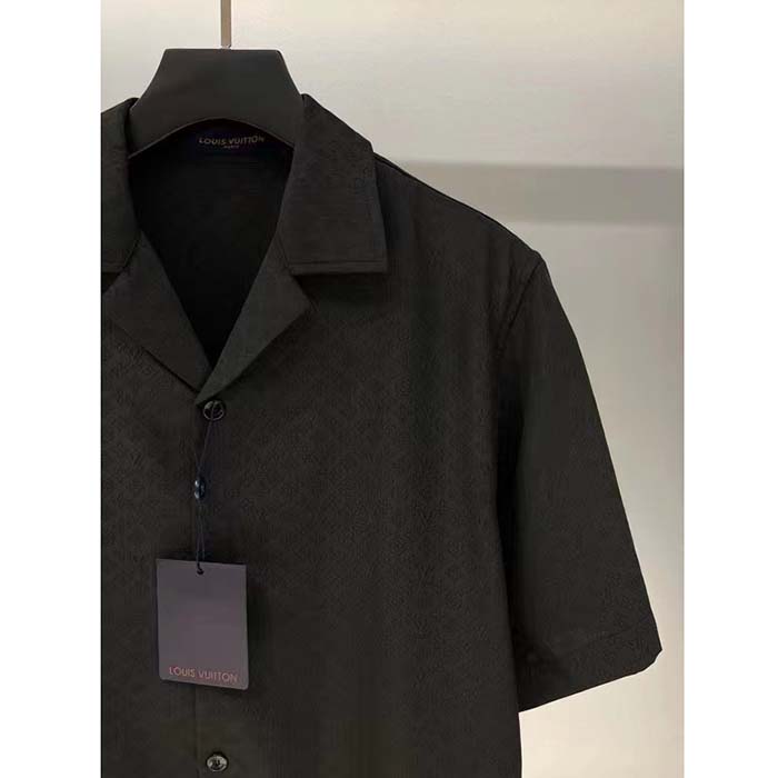 Louis Vuitton Women LV Mini Monogram Silk Blend Short-Sleeved Shirt Black 1ABJL3