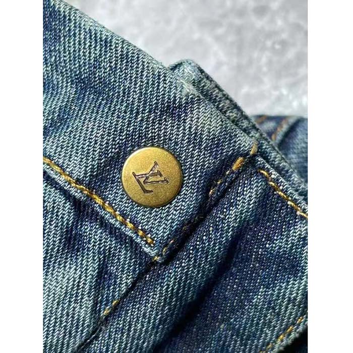 Louis Vuitton Women LV Workwear Denim Jacket Regular Fit Monogram Indigo Cotton 1ABJ7A