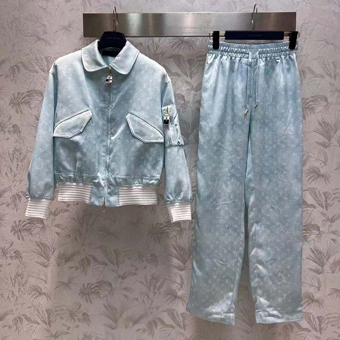 Louis Vuitton Women LV Monogram Cloud Bomber Jacket Silk Sky Blue 1AC0M5