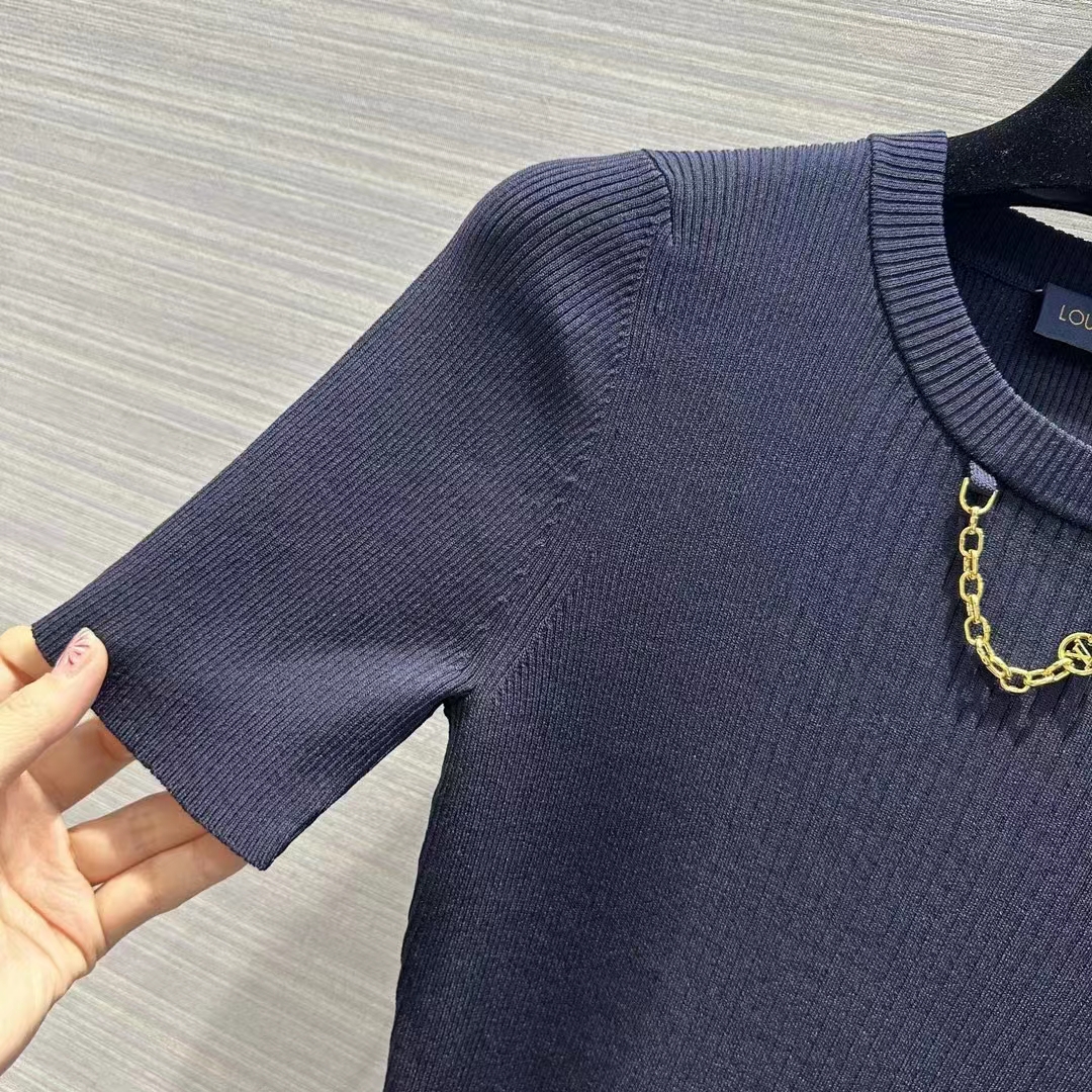 Louis Vuitton Women LV Ribbed Knit Top Wool Cashmere Dark Blue 1AFFRR