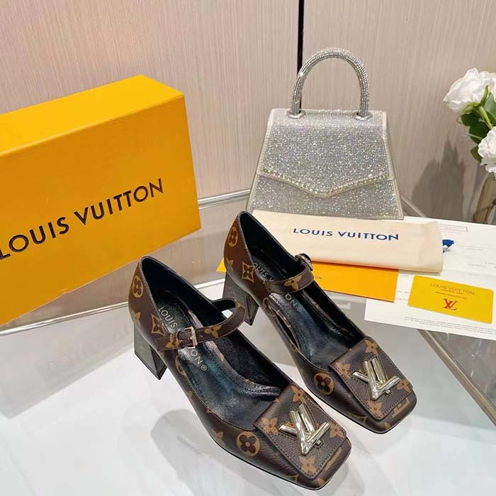Louis Vuitton Women LV Shake Pump Brown Monogram Flower Canvas 5.5 CM Heel