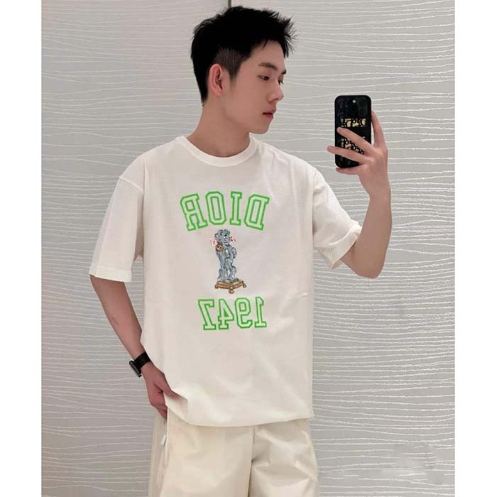 Dior CD Men Relaxed-Fit Bobby T-Shirt White Slub Cotton Jersey