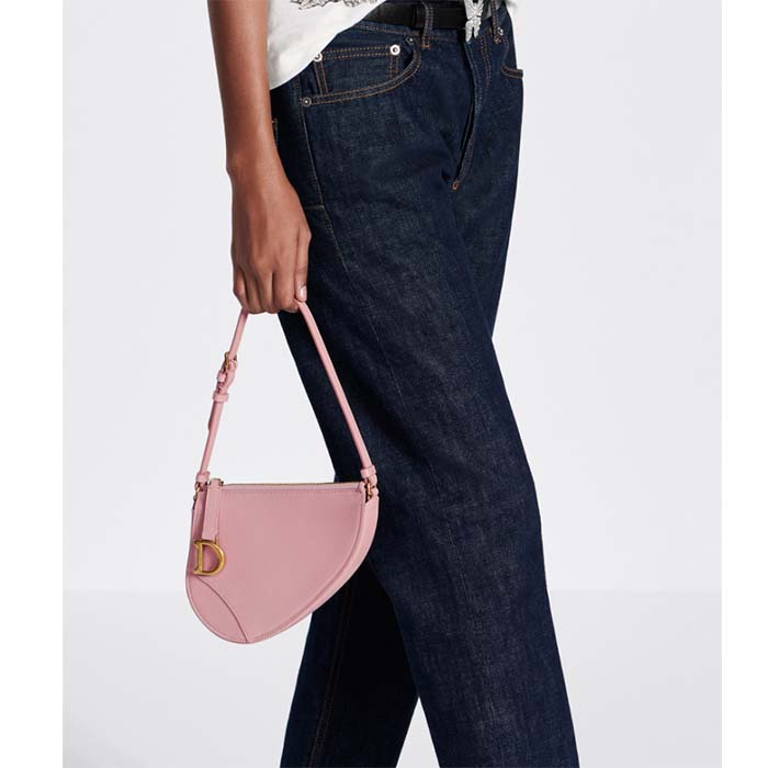 Dior CD Women Saddle Rodeo Pouch Melocoton Pink Goatskin