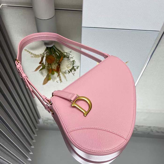Dior CD Women Saddle Rodeo Pouch Melocoton Pink Goatskin