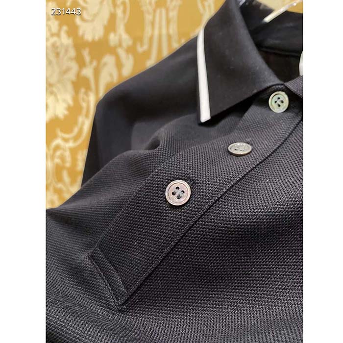 Dior Men CD Polo Shirt Bee Embroidery Black Cotton Piqué