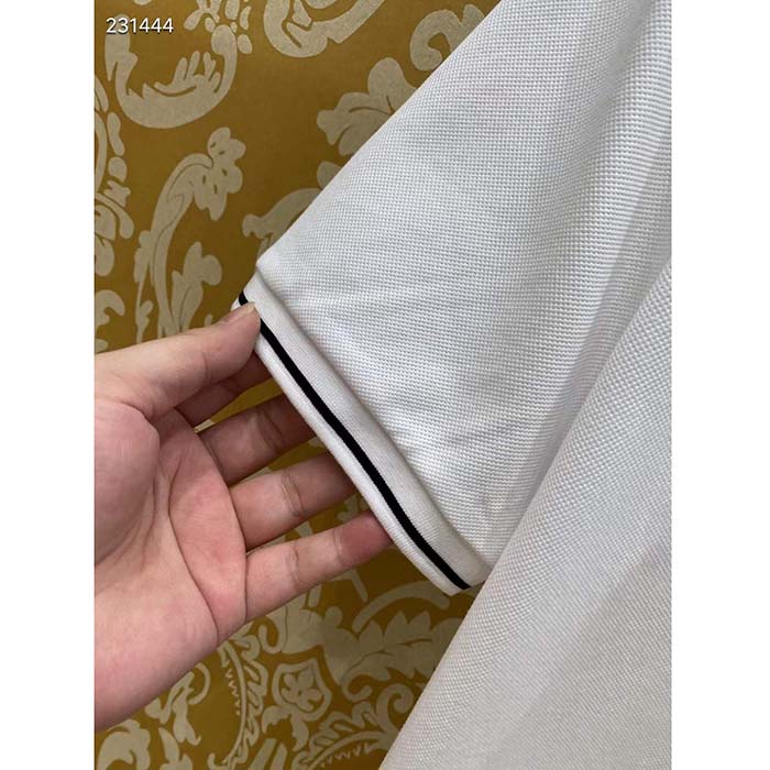 Dior Men CD Polo Shirt Bee Embroidery White Cotton Piqué