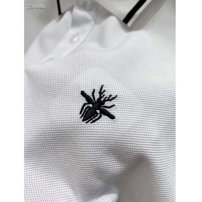 Dior Men CD Polo Shirt Bee Embroidery White Cotton Piqué