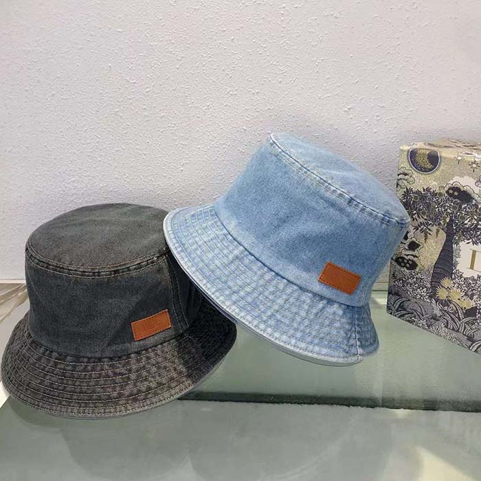 Dior Unisex CD Dior Denim Bucket Hat Light Blue Cotton
