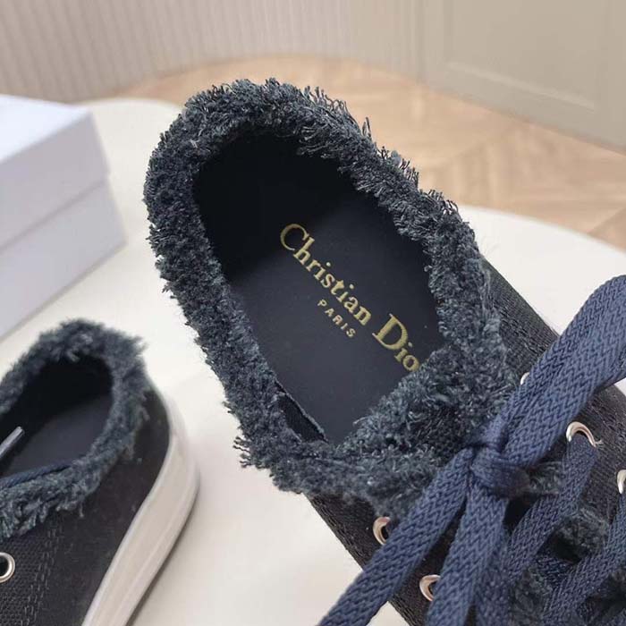 Dior Unisex CD Walk’N’Dior Platform Sneaker Black Fringed Cotton Canvas Embroideries