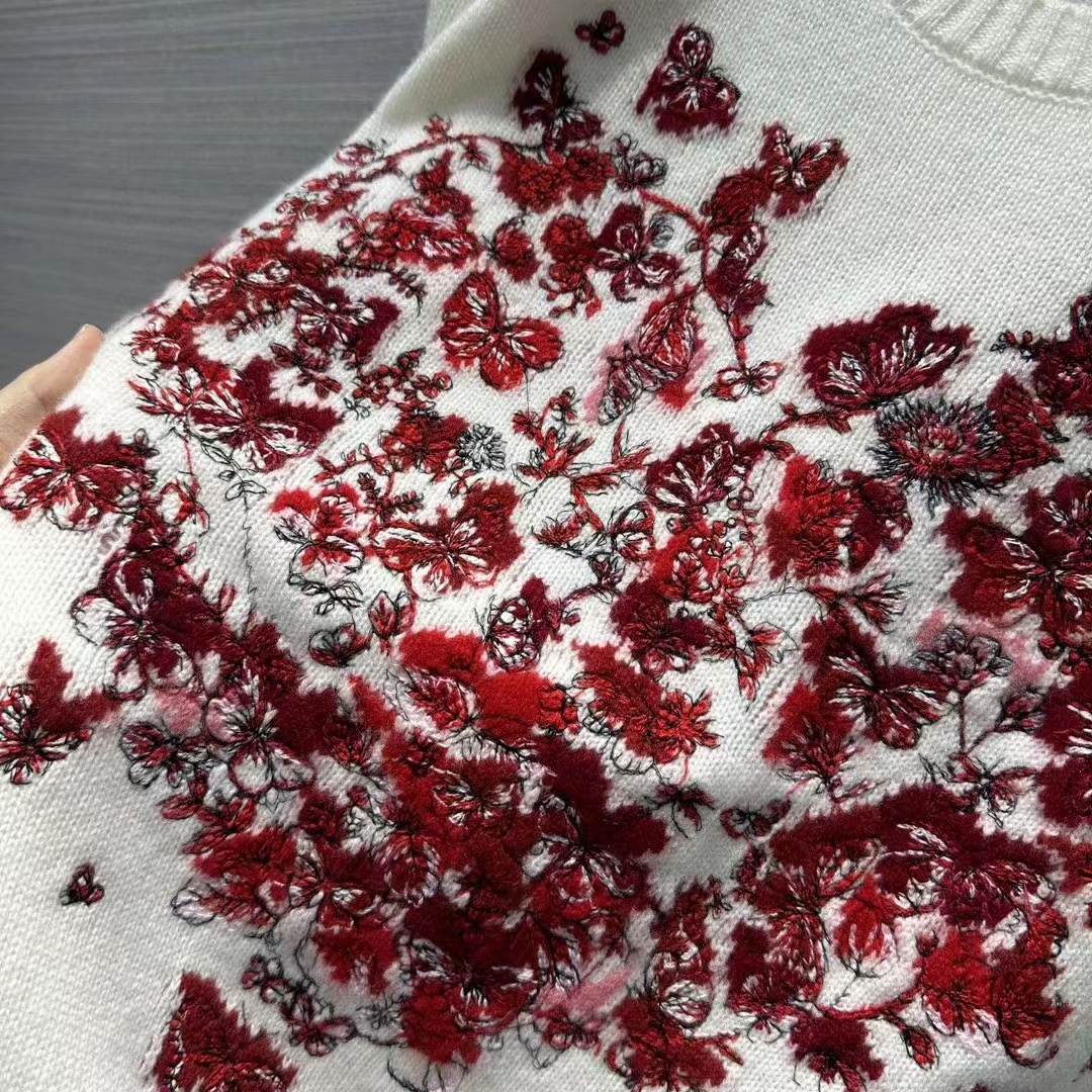 Dior Women CD Embroidered Sweater Red Cashmere Knit Le Cœur