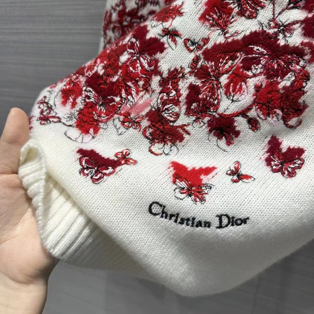 Dior Women CD Embroidered Sweater Red Cashmere Knit Le Cœur