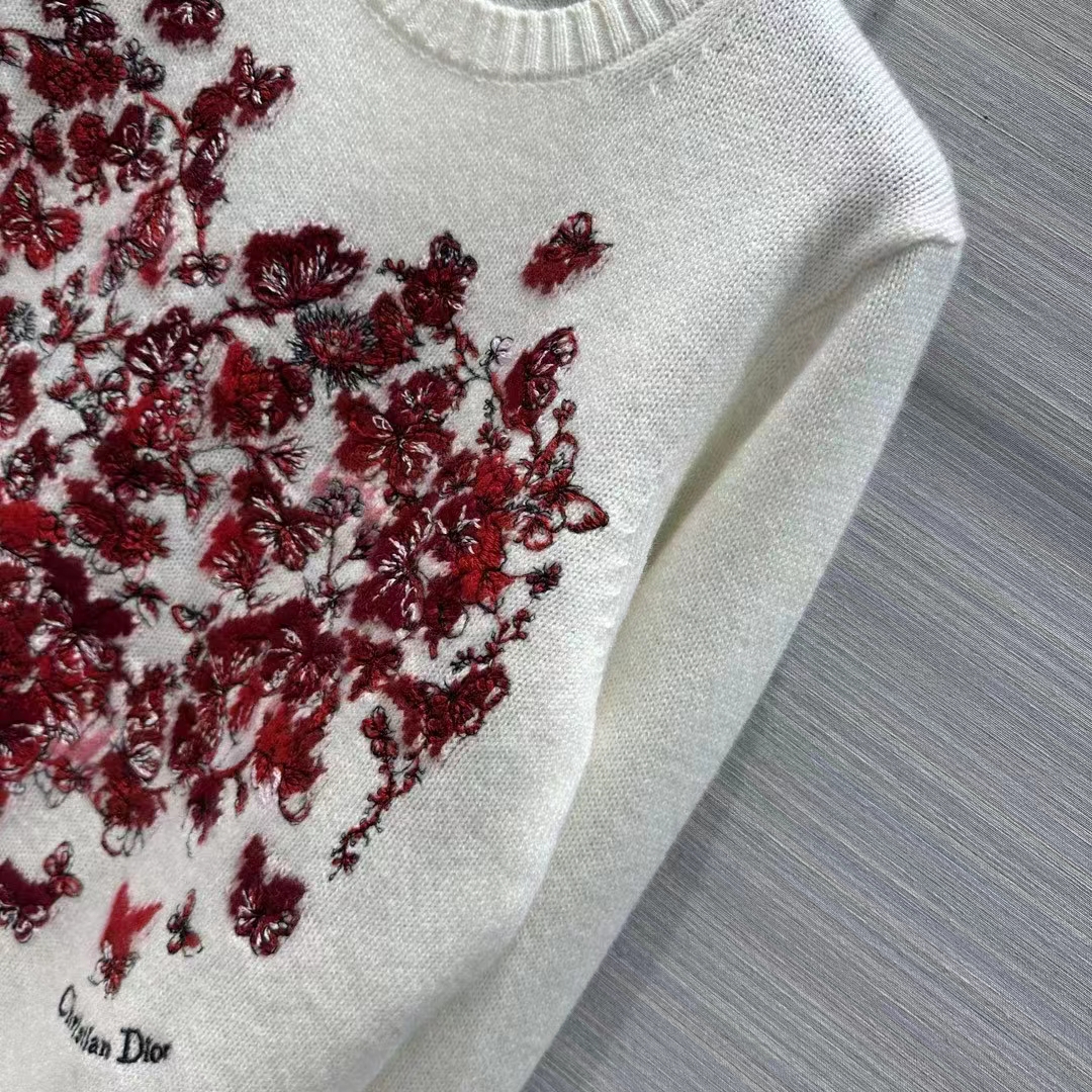 Dior Women CD Embroidered Sweater Red Cashmere Knit Le Cœur