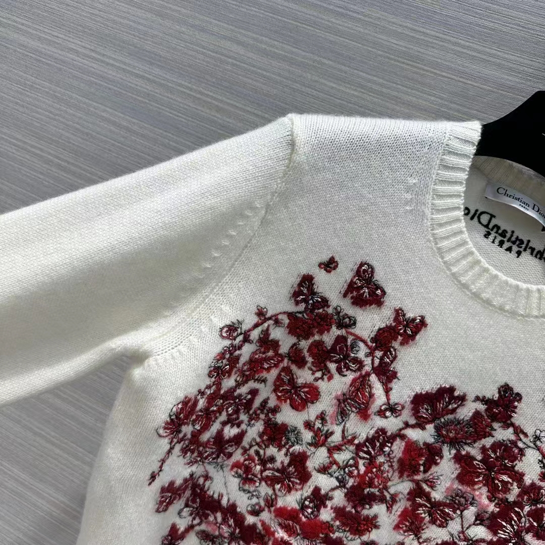 Dior Women CD Embroidered Sweater Red Cashmere Knit Le Cœur