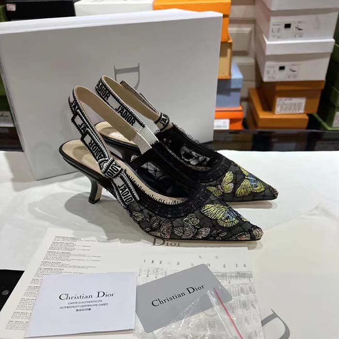 Dior Women CD J’Adior Slingback Pump Black Multicolor Transparent Mesh Butterfly