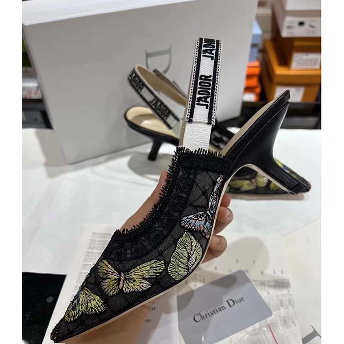 Dior Women CD J’Adior Slingback Pump Black Multicolor Transparent Mesh Butterfly