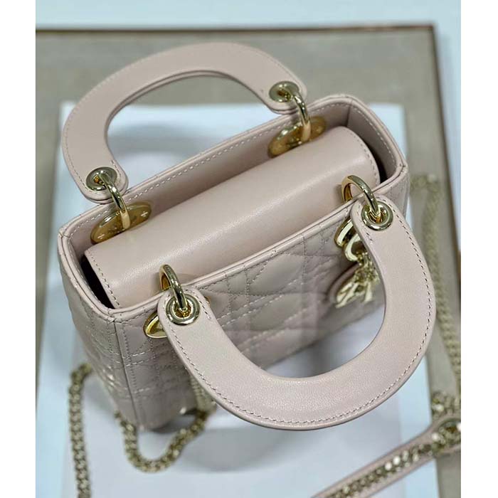 Dior Women CD Mini Lady Dior Bag Powder Pink Cannage Lambskin