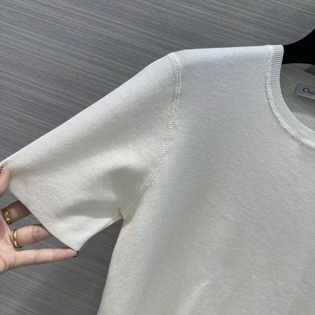 Dior Women CD Short-Sleeved Sweater White Cashmere Silk Knit