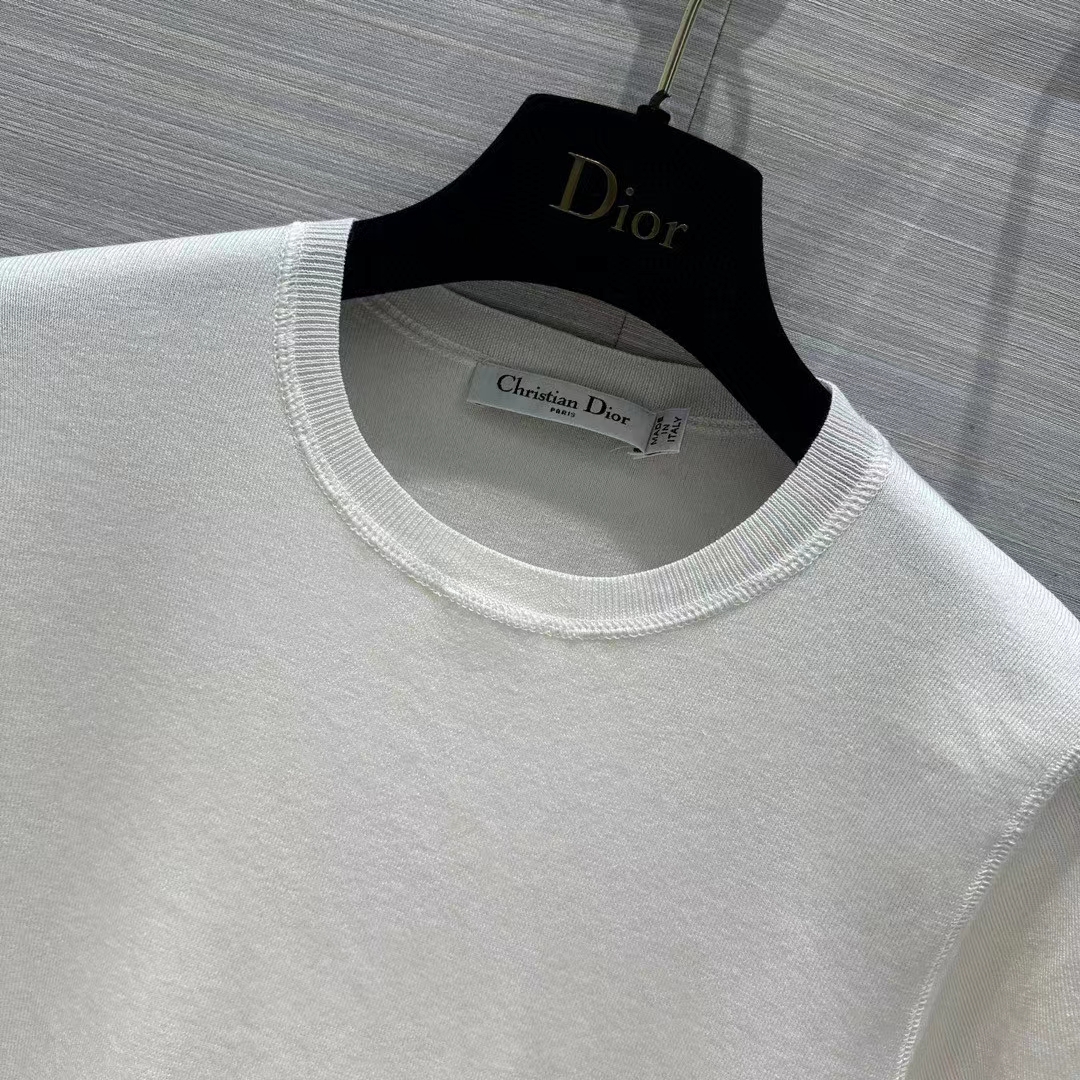Dior Women CD Short-Sleeved Sweater White Cashmere Silk Knit
