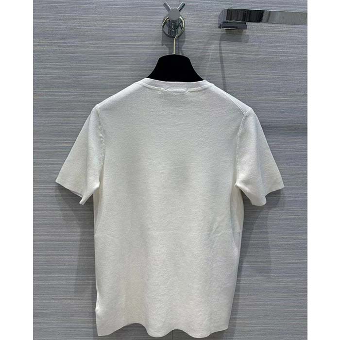 Dior Women CD Short-Sleeved Sweater White Cashmere Silk Knit