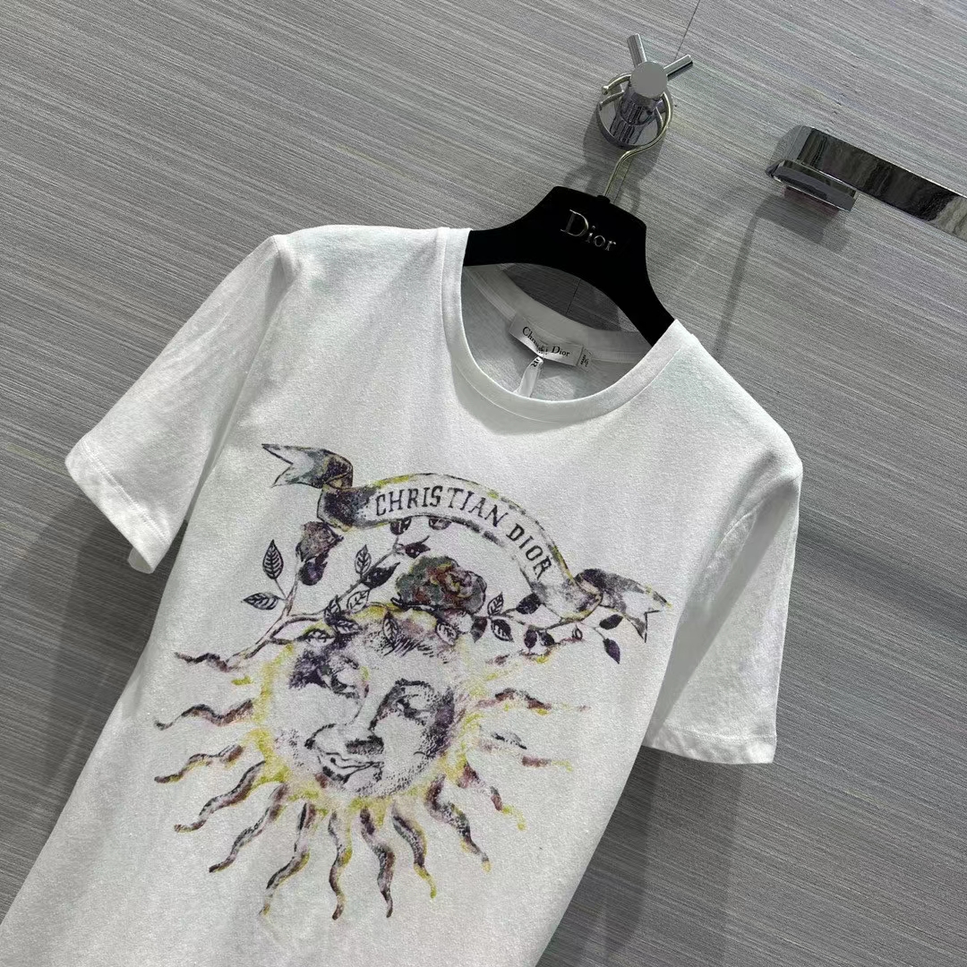 Dior Women CD T-Shirt White Stonewashed Cotton Linen Jersey