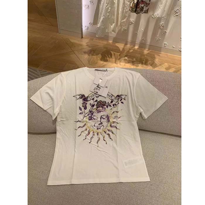 Dior Women CD T-Shirt White Stonewashed Cotton Linen Jersey