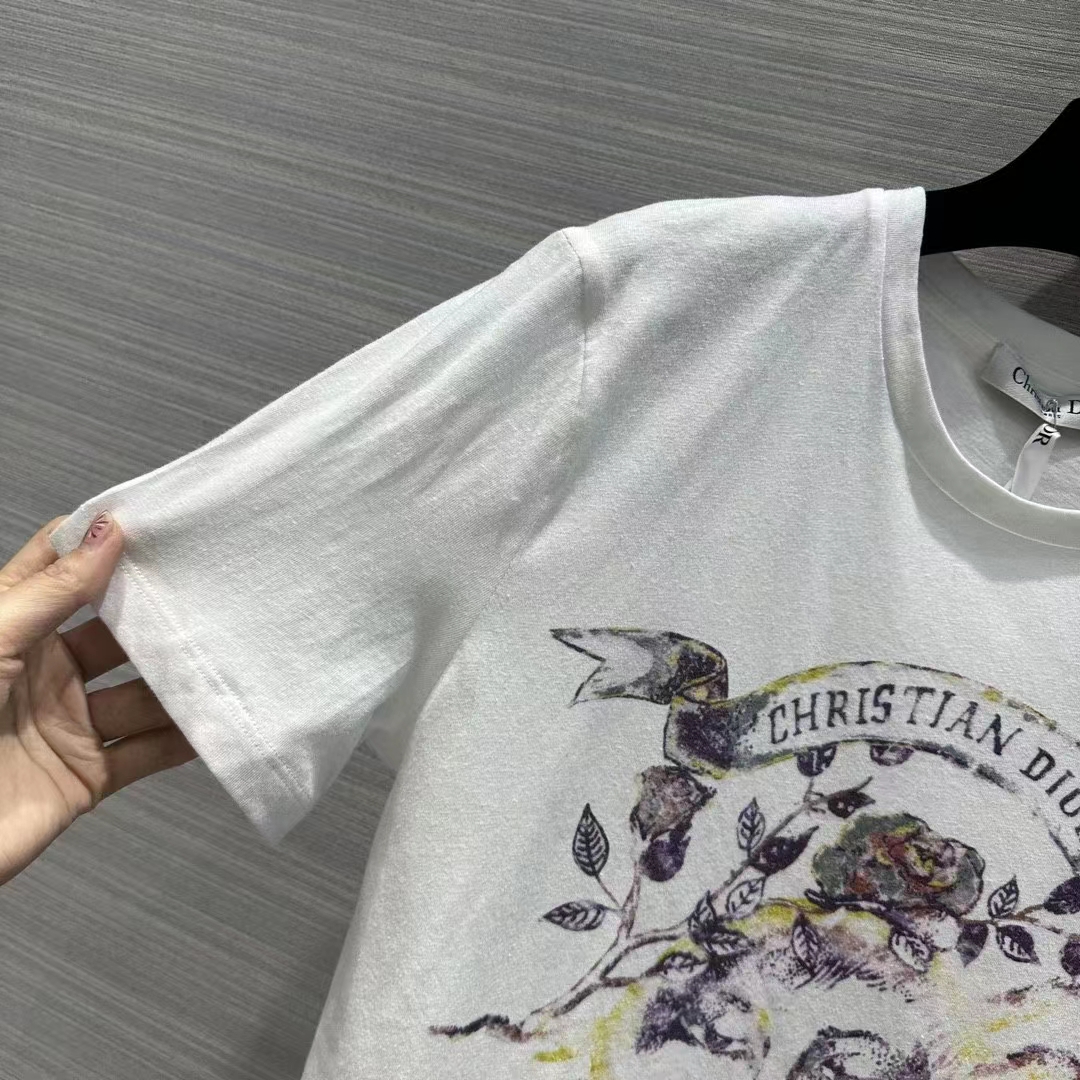 Dior Women CD T-Shirt White Stonewashed Cotton Linen Jersey