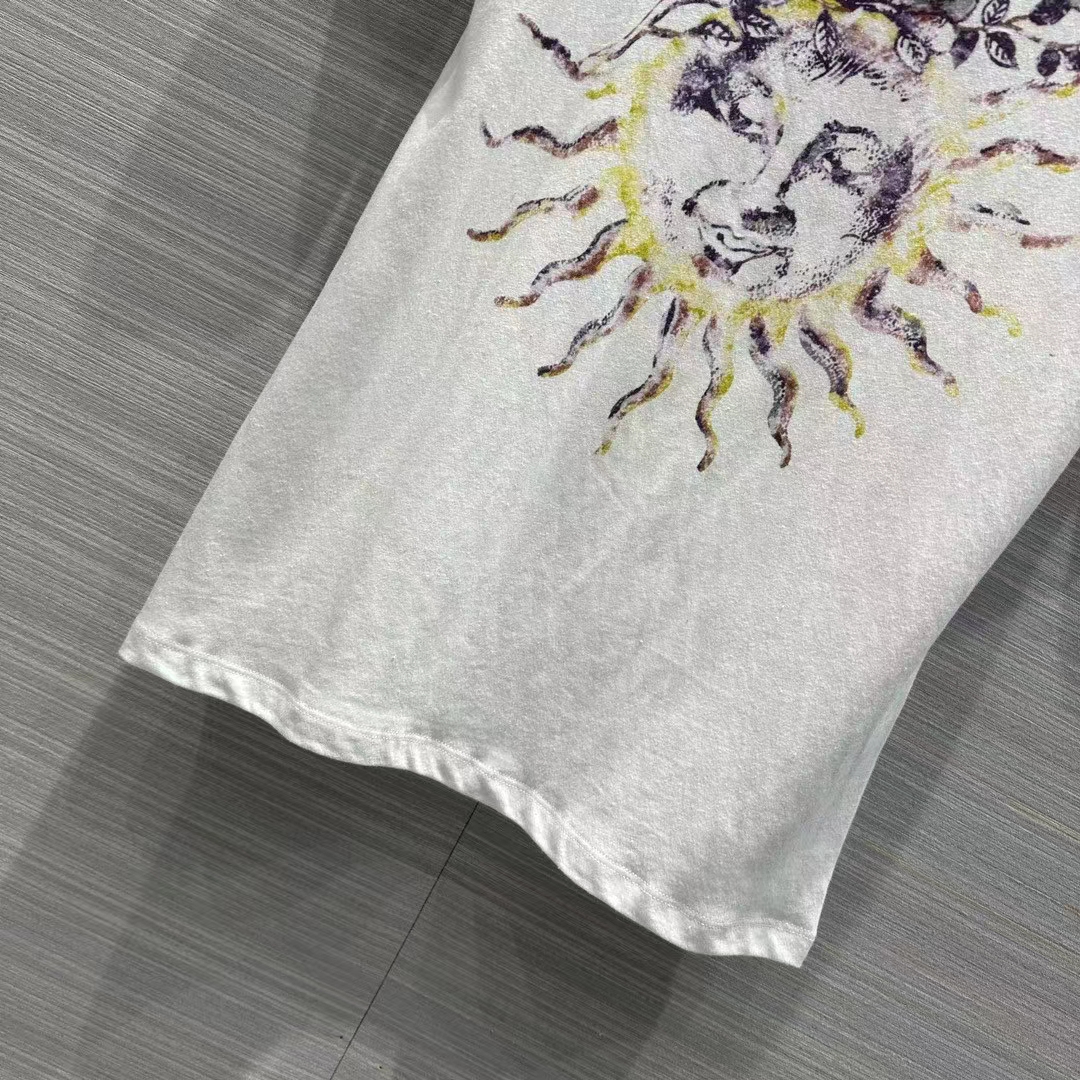 Dior Women CD T-Shirt White Stonewashed Cotton Linen Jersey