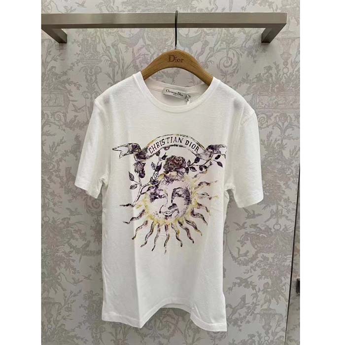 Dior Women CD T-Shirt White Stonewashed Cotton Linen Jersey