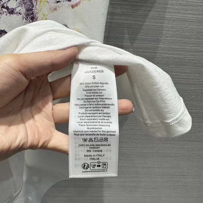 Dior Women CD T-Shirt White Stonewashed Cotton Linen Jersey