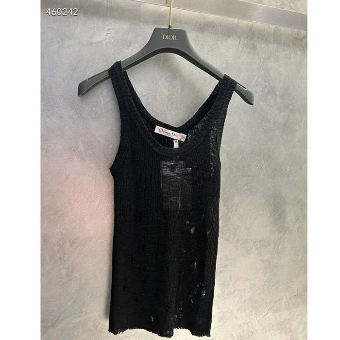 Dior Women CD Tank Top Black Technical Linen Knit