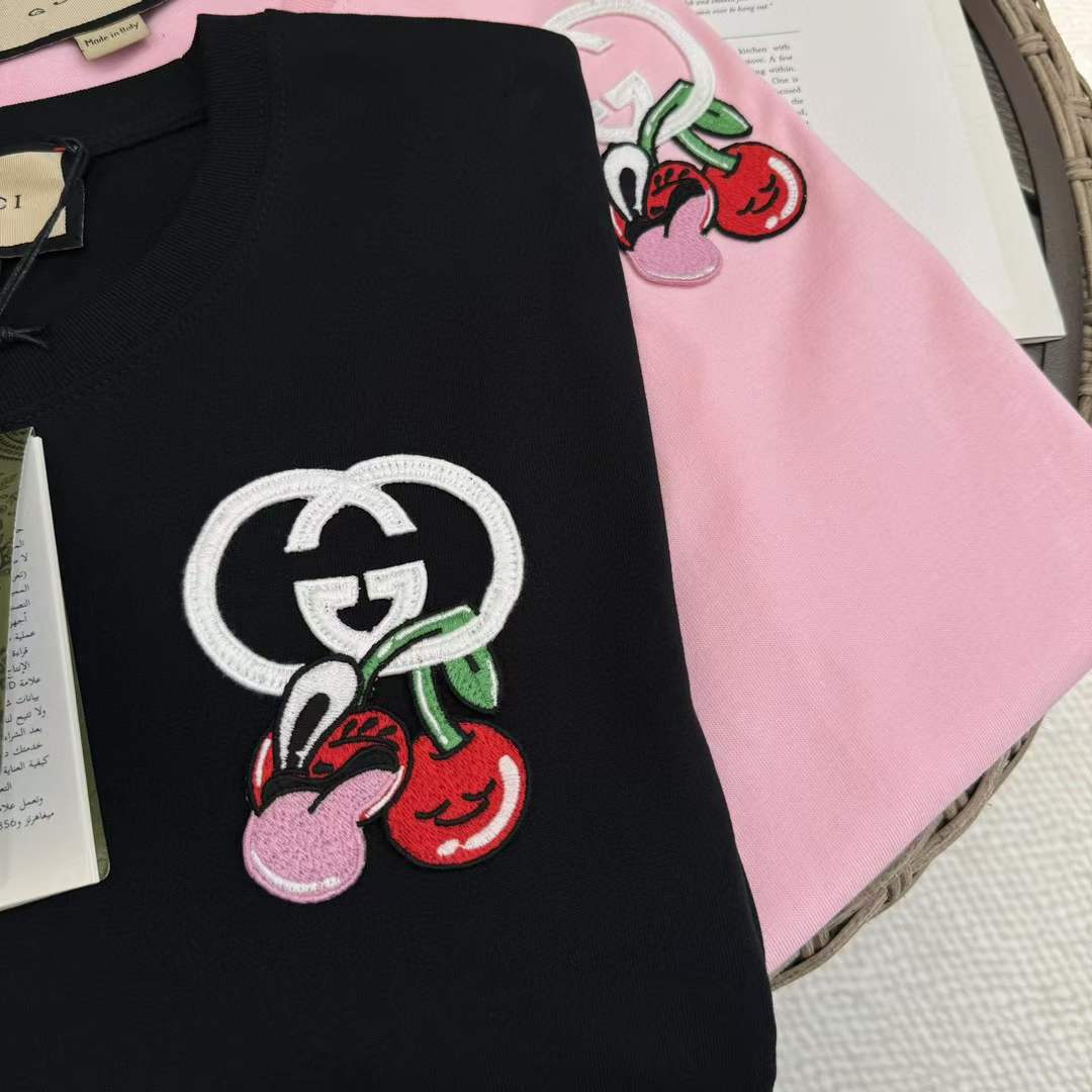 G*u*i gg women cotton jersey t-shirt patch black crewneck short sleeves