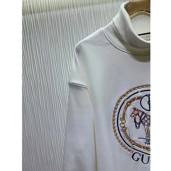 G*u*i gg women jersey sweatshirt embroidery white cotton turtleneck dropped shoulder
