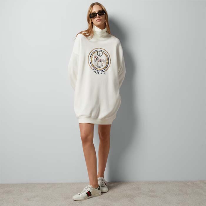 G*u*i gg women jersey sweatshirt embroidery white cotton turtleneck dropped shoulder