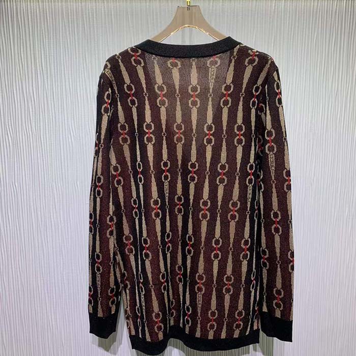 G*u*i gg women lamé horsebit jacquard cardigan brown v-neck