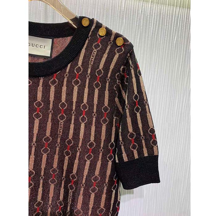 G*u*i gg women lamé horsebit viscose jacquard top crewneck short sleeves