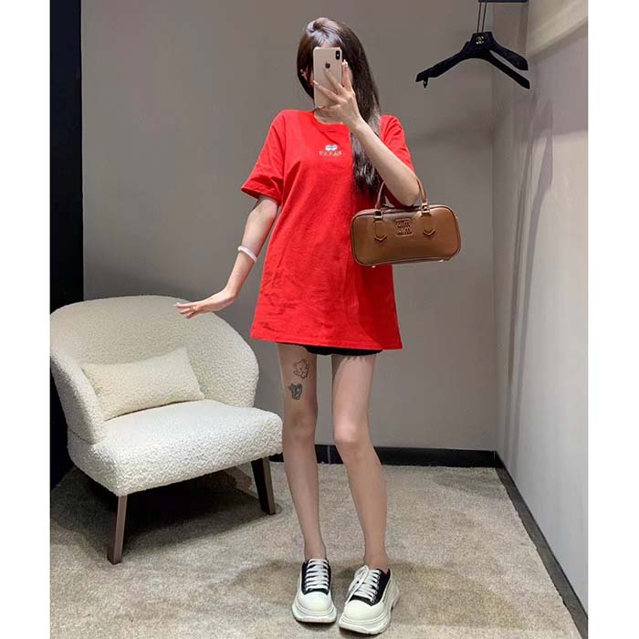 G*u*i women cotton jersey t-shirt embroidery eyes red crewneck short sleeves
