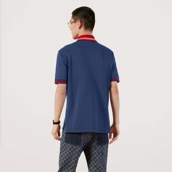 G*u*i men cotton piquet polo interlocking g side vents short sleeves