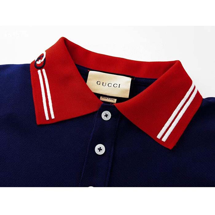 G*u*i men cotton piquet polo interlocking g side vents short sleeves