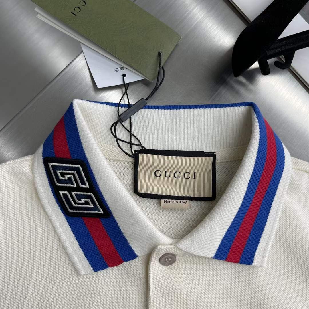 G*u*i women cotton piquet polo square gg collar short sleeves