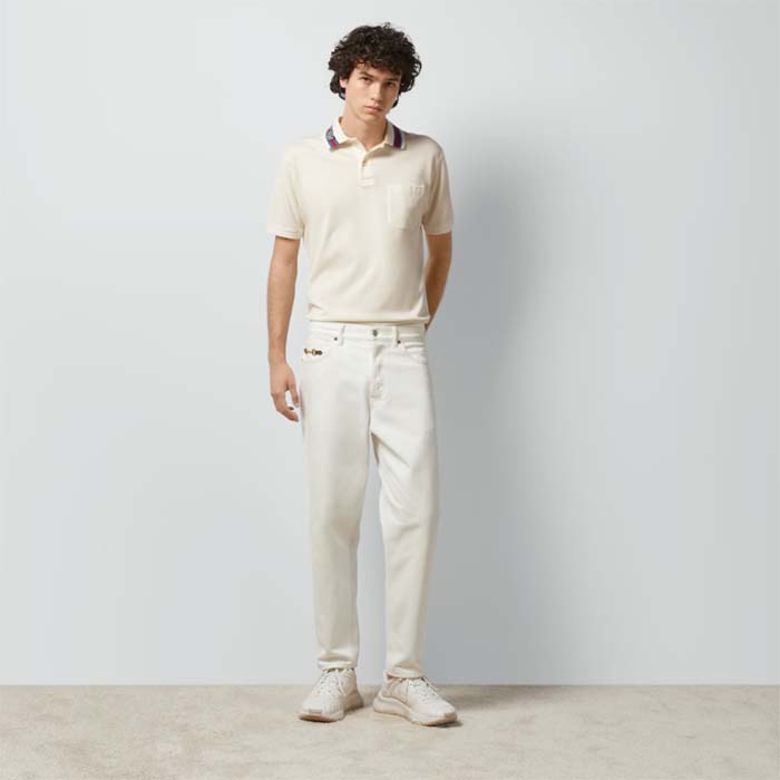 G*u*i men cotton piquet polo square gg collar short sleeves