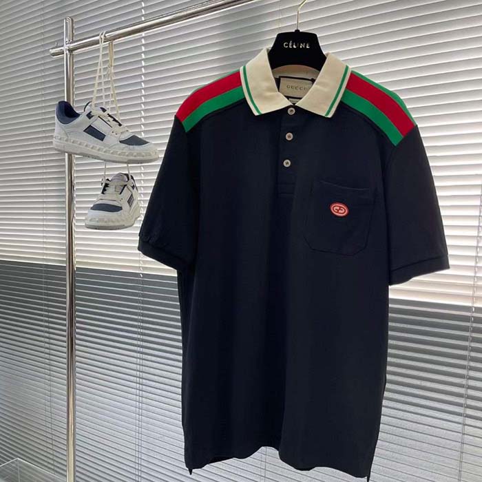 G*u*i women cotton polo interlocking g black short sleeves regular fit