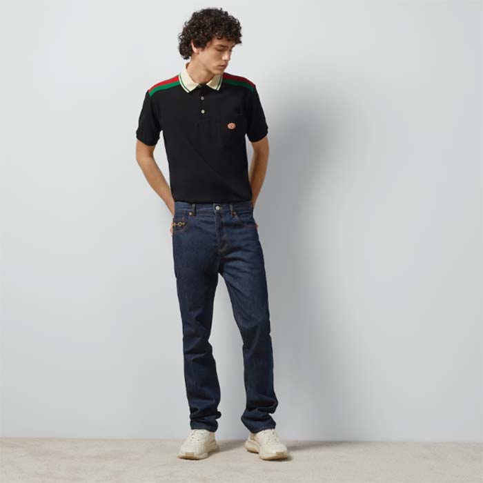G*u*i men cotton polo interlocking g black short sleeves regular fit