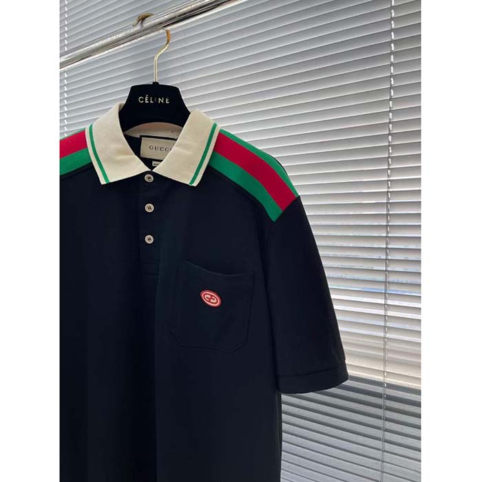 G*u*i women cotton polo interlocking g black short sleeves regular fit