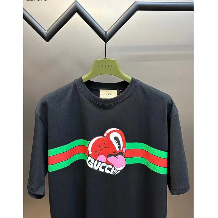 G*u*i men gg cotton jersey t-shirt print black crewneck short sleeves