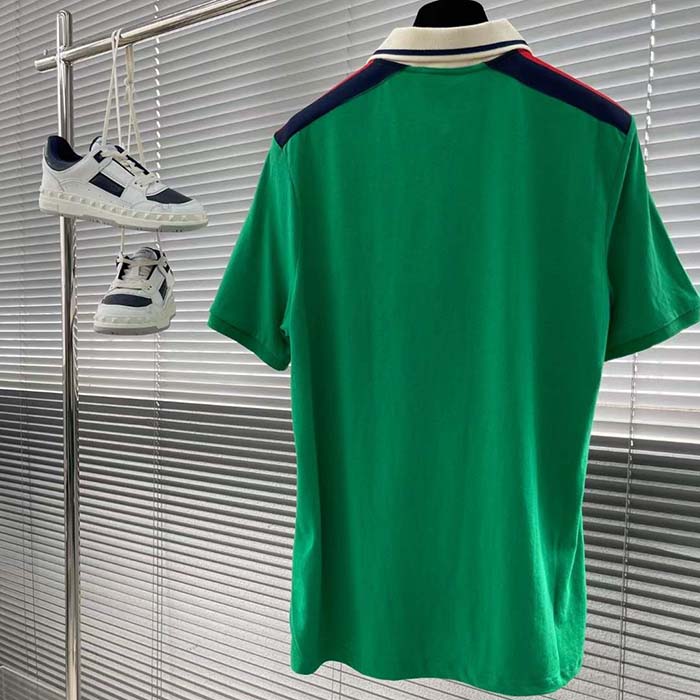 G*u*i men gg cotton polo interlocking g green short sleeves chest pocket