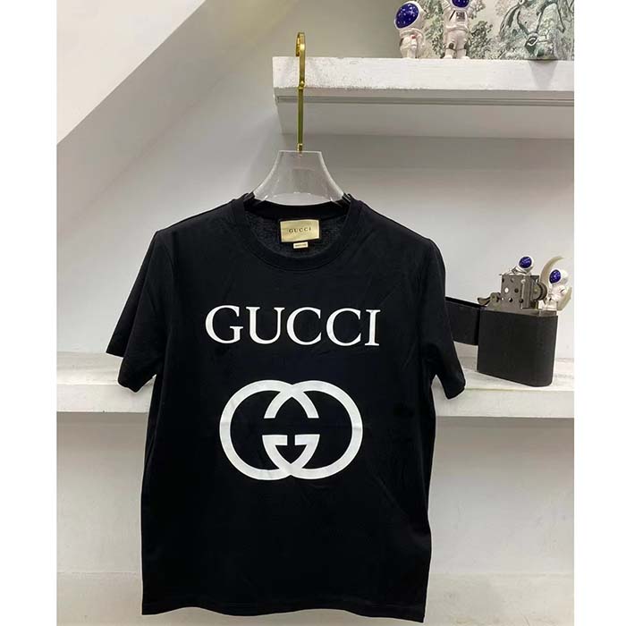 G*u*i women gg oversize t-shirt interlocking g black cotton jersey