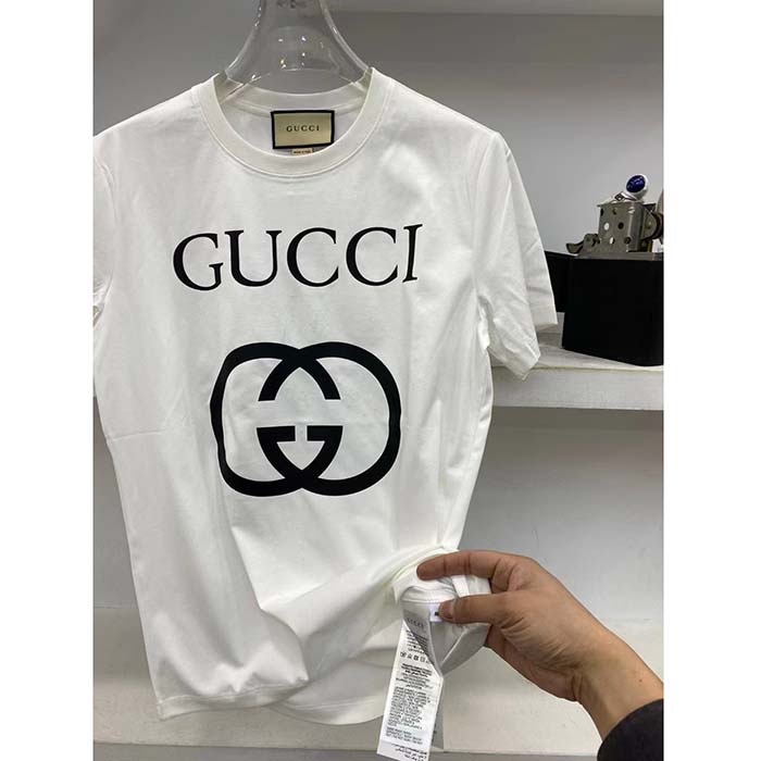 G*u*i men gg oversize t-shirt interlocking g off-white cotton jersey