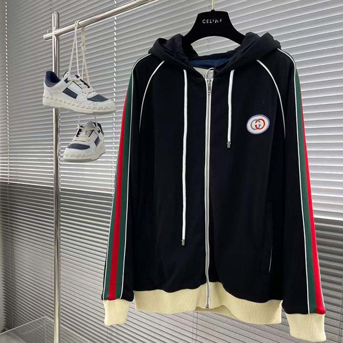 G*u*i women gg wool jersey jacket web interlocking g front pockets
