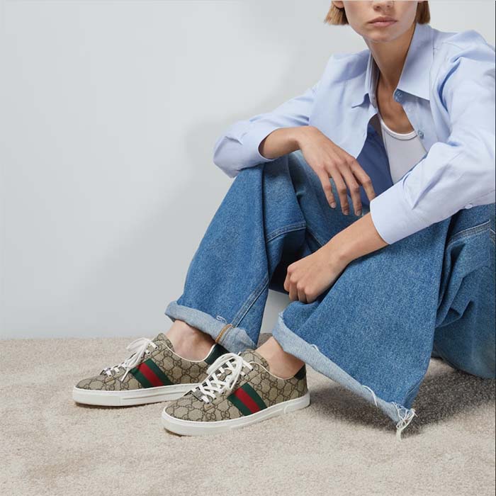 G*u*i unisex ace sneaker web beige gg supreme canvas low heel
